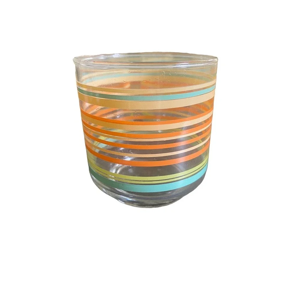 Vintage 70's Libbey Striped Juice Glasses‎ In Box Retro MCM Imperfect